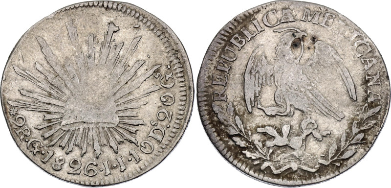 Mexico 2 Reales 1826 Go JJ

KM# 374.8, N# 15077; Silver; Guanajuato Mint; VF