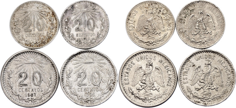 Mexico 4 x 20 Centavos 1905 - 1942 M

KM# 435, 436, 438; Silver Total 17 g.; M...