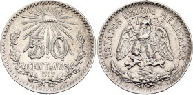 Mexico 50 Centavos 1919 M

KM# 447, N# 3844; Silver 8.33 g.; Mexico Mint; XF+