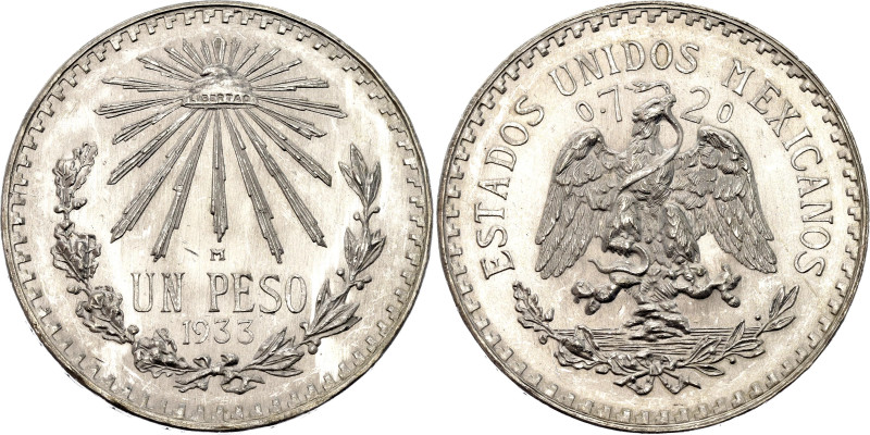 Mexico 1 Peso 1933 M

KM# 455, N# 4382; Silver 16.60 g.; Mexico Mint; UNC with...