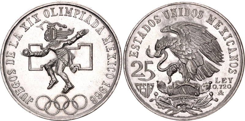 Mexico 25 Pesos 1968 Mo

KM# 479.1, N# 3855; Silver 22.5 g.; XIX Summer Olympi...