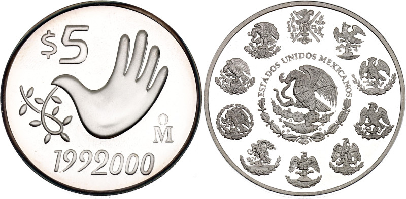 Mexico 5 Pesos 2000 Mo

KM# 631, N# 57099; Silver 31.18 g., Proof; Millennium ...