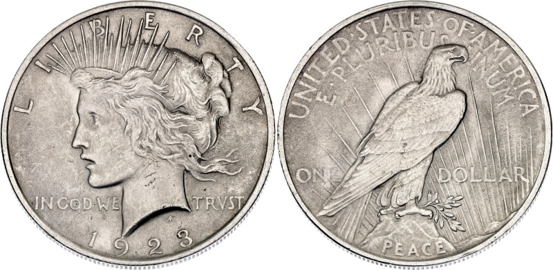 United States 1 Dollar 1923

KM# 150, N# 5580; Silver 26.73 g.; "Peace Dollar"...