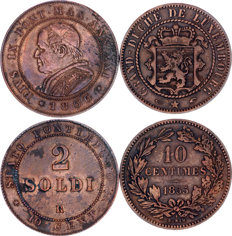 Europe Lot of 2 Coins 1855 - 1866

Copper & Bronze; Pius IX & Willem III; VF/X...