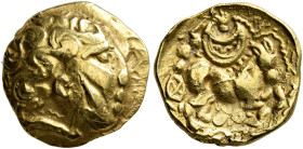 NORTHEAST GAUL. Atrebates. 3rd to early 2nd century BC. Quarter Stater (Gold, 12 mm, 2.05 g, 7 h), 'au croissant' type. Male head with curly hair and ...