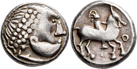 LOWER DANUBE. Uncertain tribe. Circa 2nd century BC. Tetradrachm (Silver, 24 mm, 13.58 g, 10 h), 'Dreifacher Perlkranz' type, imitating Philip II of M...