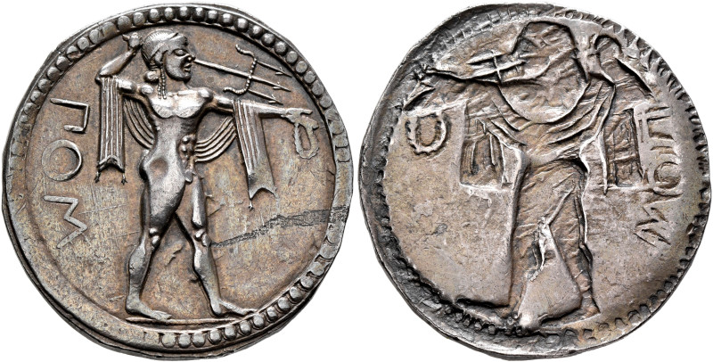LUCANIA. Poseidonia. Circa 530-500 BC. Stater (Silver, 29 mm, 7.53 g, 12 h). ΠOM...