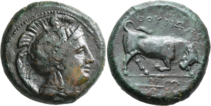 LUCANIA. Thourioi. Circa 350-300 BC. AE (Bronze, 31 mm, 30.94 g, 8 h). Head of A...