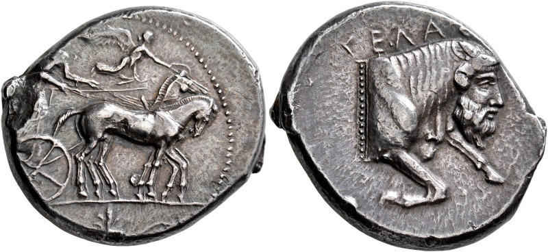 SICILY. Gela. Circa 450-440 BC. Tetradrachm (Silver, 27 mm, 16.78 g, 6 h). Chari...