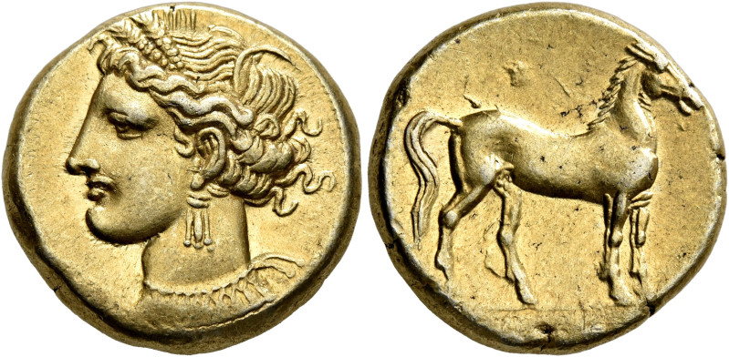 CARTHAGE. Circa 290-270 BC. Stater (Electrum, 18 mm, 7.48 g, 12 h). Head of Tani...