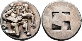 ISLANDS OFF THRACE, Thasos. Circa 480-463 BC. Stater (Silver, 21 mm, 8.58 g). Nude ithyphallic satyr, with long beard and long hair, moving right in '...