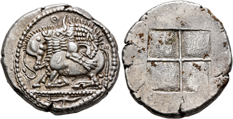 MACEDON. Akanthos. Circa 480-470 BC. Tetradrachm (Silver, 29 mm, 17.41 g). Lion ...