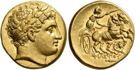 KINGS OF MACEDON. Philip II, 359-336 BC. Stater (Gold, 18 mm, 8.66 g, 12 h), Magnesia on the Maeander, struck under Menander or Kleitos, circa 323-319...