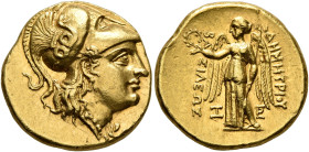 KINGS OF MACEDON. Demetrios I Poliorketes, 306-283 BC. Stater (Gold, 18 mm, 8.64 g, 5 h), in the types of Alexander III. Amphipolis, circa 294-293. He...