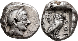 ATTICA. Athens. Circa 510-500/490 BC. Tetradrachm (Silver, 24 mm, 17.19 g, 3 h). Head of Athena to right, wearing crested Attic helmet decorated with ...