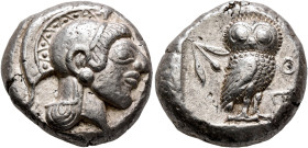 ATTICA. Athens. Circa 485/480 BC. Tetradrachm (Silver, 22 mm, 17.00 g, 6 h). Head of Athena to right, wearing crested Attic helmet and circular earrin...