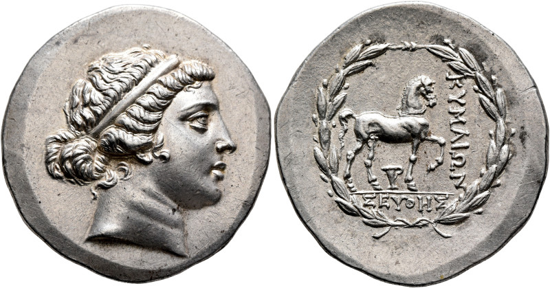 AEOLIS. Kyme. Circa 155-143 BC. Tetradrachm (Silver, 34 mm, 16.71 g, 12 h), Seut...