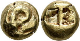 IONIA. Uncertain. Circa 650-600 BC. Trite or 1/3 Stater (Electrum, 11 mm, 4.58 g), Lydo-Milesian standard. Head and neck of a ram to left. Rev. Two in...