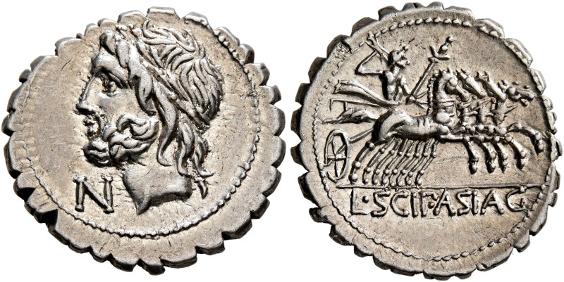 L. Scipio Asiagenus, 106 BC. Denarius (Silver, 20 mm, 3.92 g, 10 h), Rome. Laure...