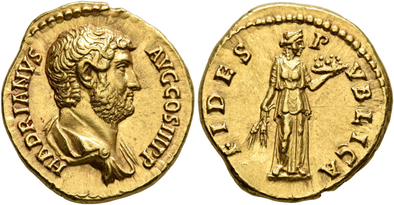 Hadrian, 117-138. Aureus (Gold, 19 mm, 7.38 g, 6 h), Rome, 136. HADRIANVS AVG CO...
