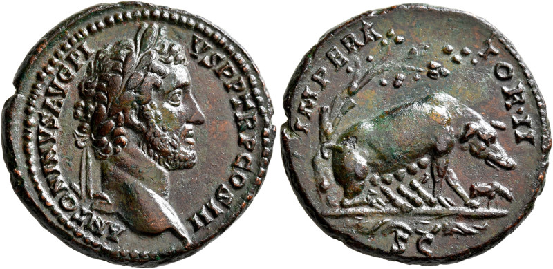 Antoninus Pius, 138-161. As (Bronze, 28 mm, 12.64 g, 6 h), Rome, 143-144. ANTONI...