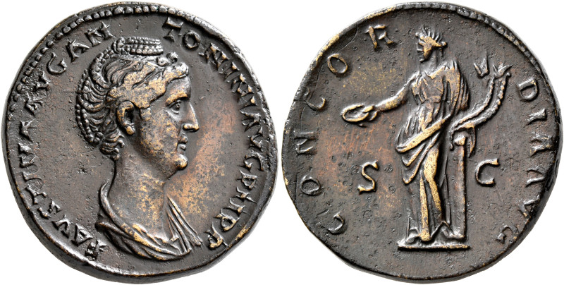 Faustina Senior, Augusta, 138-140/1. Sestertius (Orichalcum, 32 mm, 28.06 g, 12 ...
