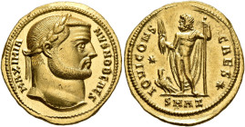 Galerius, as Caesar, 293-305. Aureus (Gold, 19 mm, 5.28 g, 6 h), Antiochia, 299-302. MAXIMIANVS NOB CAES Laureate head of Galerius to right. Rev. IOVI...