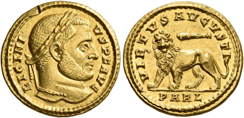 Licinius I, 308-324. Solidus (Gold, 18 mm, 4.49 g, 6 h), Arelate, spring 313. LI...