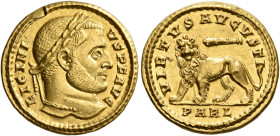 Licinius I, 308-324. Solidus (Gold, 18 mm, 4.49 g, 6 h), Arelate, spring 313. LICINI-VS P F AVG Laureate head of Licinius I to right. Rev. VIRTVS AVGV...