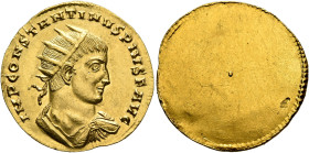 Constantine I, 307/310-337. Uniface Medallion (Gold, 22 mm, 3.79 g), Siscia (?), circa 318-320. IMP CONSTANTINVS PIVS F AVG Radiate, draped and cuiras...