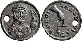Julian II, 360-363. Exagium Solidi (Bronze, 21 mm, 4.13 g, 11 h), Constantinopolis. Half-length facing bust of Julian II, pearl-diademed, draped and c...