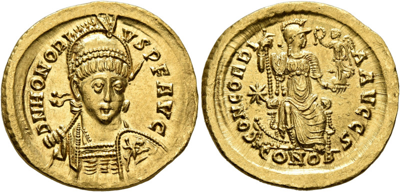 Honorius, 393-423. Solidus (Gold, 20 mm, 4.45 g, 6 h), Constantinopolis, circa 4...