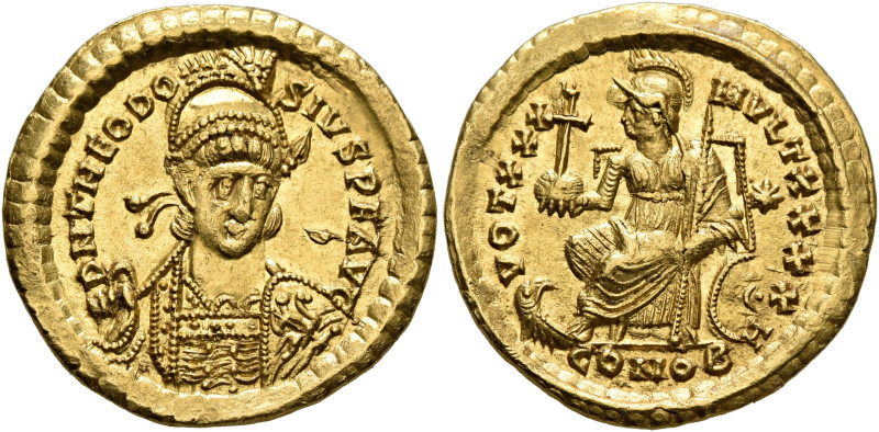 Theodosius II, 402-450. Solidus (Gold, 22 mm, 4.50 g, 6 h), Constantinopolis, 43...