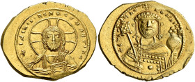 Constantine IX Monomachus, 1042-1055. Tetarteron (Gold, 21 mm, 4.07 g, 6 h), Constantinopolis. +IҺS XRS RЄX RЄςNANTIҺm Nimbate bust of Christ facing, ...