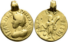 UNCERTAIN GERMANIC TRIBES, Aurum Barbarorum. Late 3rd-early 4th centuries. 'Quinarius' (Gold, 16 mm, 2.50 g, 12 h), 'Gordian Group'. Imitating Elagaba...