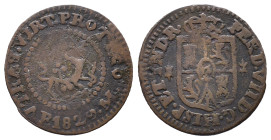 Philippinen, Quarto 1829 M F, Manila. 2,69 g. K/M 7. Selten. Reste von Zaponlack, fast sehr schön