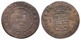Philippinen, Quarto 1834 MA F, Manila. 4,20 g. K/M 10. Selten. Korrodiert, kl. Schrötlingsfehler am Rand, fast sehr schön