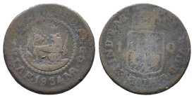 Philippinen, Quarto 1834 MA F, Manila. 4,20 g. K/M 10. Selten. Korrodiert, schön-sehr schön