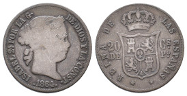 Philippinen, Isabella II. von Spanien 1833-1868, 20 Centimos 1864. 4,94 g. K/M 146. Hübsche Patina, fast sehr schön