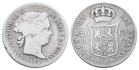 Philippinen, Isabella II. von Spanien 1833-1868, 20 Centimos 1864. 4,94 g. K/M 146. Kl. Randfehler, fast sehr schön
