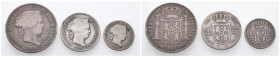 Philippinen, Isabella II. von Spanien 1833-1868, 10, 20 und 50 Centimos 1865. 3 Stück. K/M 145, 146 und 147. Kl. Randfehler (1x), fast sehr schön