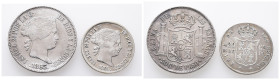 Philippinen, Isabella II. von Spanien 1833-1868, 20 und 50 Centimos 1865. 2 Stück. K/M 146 und 147. Kl. Randfehler (1x), fast sehr schön