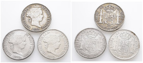 Philippinen, Isabella II. von Spanien 1833-1868, 50 Centimos 1865. 3 Stück. K/M 147. Mit Fehlern (2x), schön-sehr schön