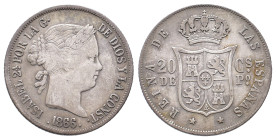 Philippinen, Isabela II. von Spanien 1833-1868, 20 Centimos 1866. 5,08 g. K/M 146. Sehr schön