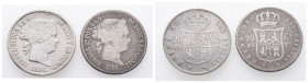 Philippinen, Isabela II. von Spanien 1833-1868, 20 Centimos 1866. 2 Stück. K/M 146. Gereinigt, Kratzer (1x), schön-sehr schön