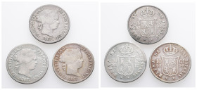 Philippinen, Isabela II. von Spanien 1833-1868, 10 Centimos 1867. 3 Stück. K/M 145. Randfehler (1x) Schön-sehr schön