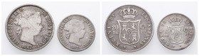 Philippinen, Isabella II. von Spanien 1833-1868, 10 und 20 Centimos 1867. 2 Stück. K/M 145 und 146. Kratzer, fast sehr schön