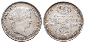 Philippinen, Isabella II. von Spanien 1833-1868, 20 Centimos 1868. 5,17 g. K/M 146. Vorzüglich
