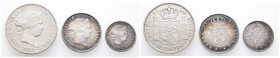 Philippinen, Isabella II. von Spanien 1833-1868, 10, 20 und 50 Centimos 1868. 3 Stück. K/M 145, 146 und 147. Hübsche Patina, sehr schön