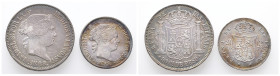 Philippinen, Isabella II. von Spanien 1833-1868, 20 und 50 Centimos 1868. 2 Stück. K/M 146 und 147. Hübsche Patina, sehr schön
